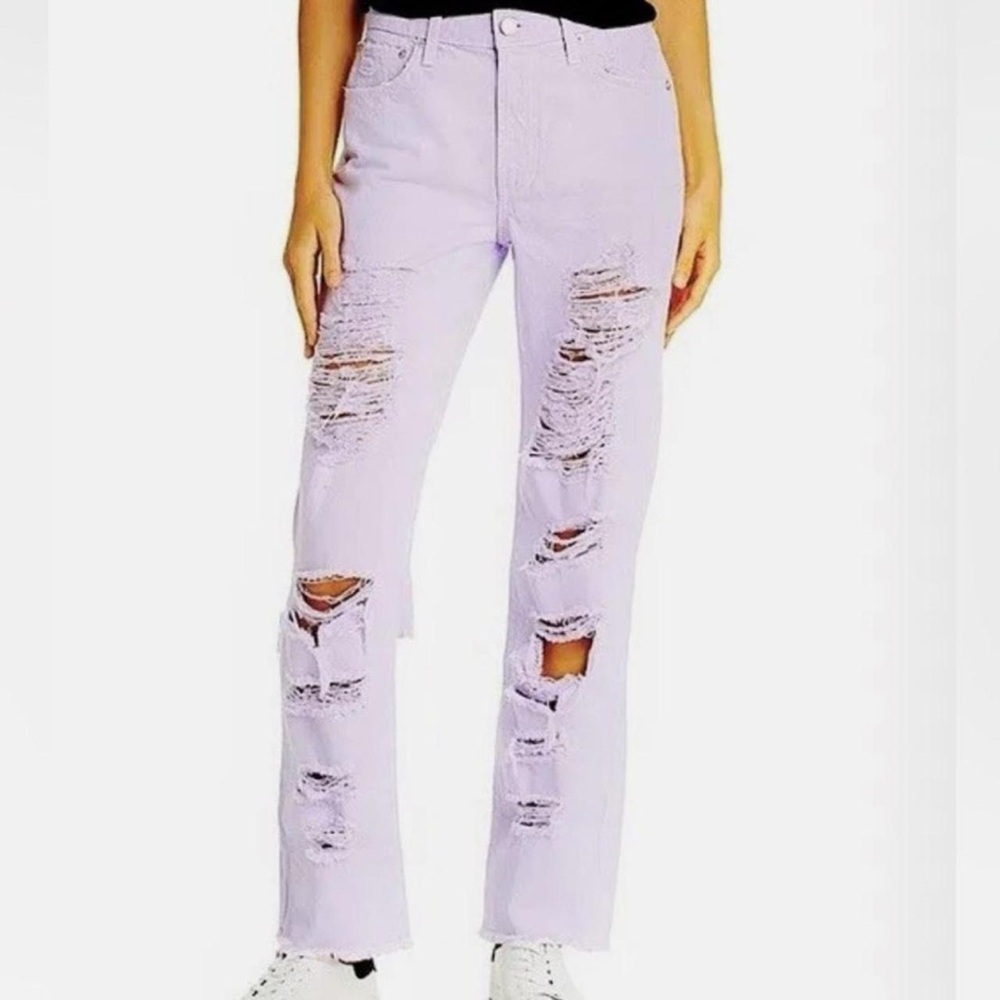 Alice + Olivia Purple Straight Leg Jeans Distressed